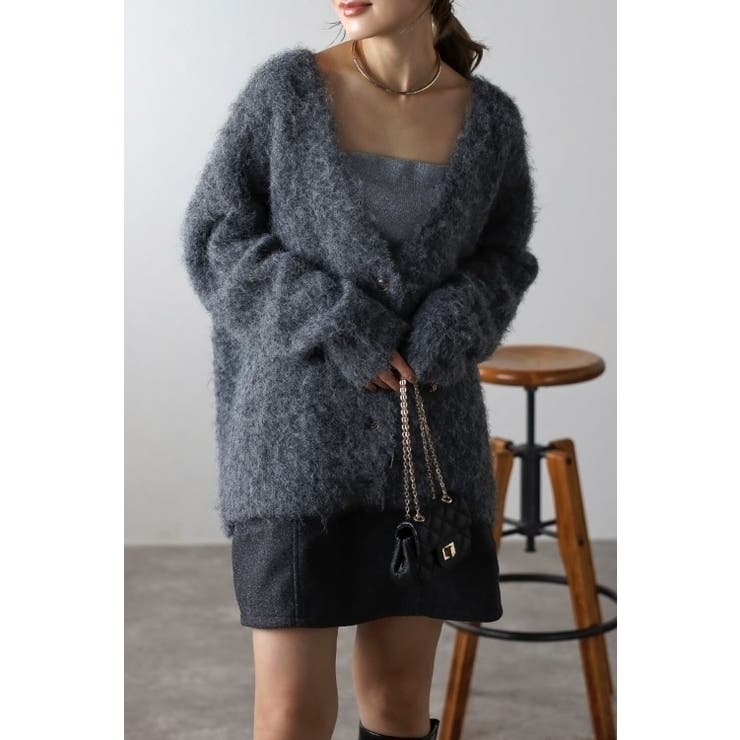 CHARCOAL-GRAY | アルパカタッチディープVカーディガン 88-003150 | BONJOUR SAGAN