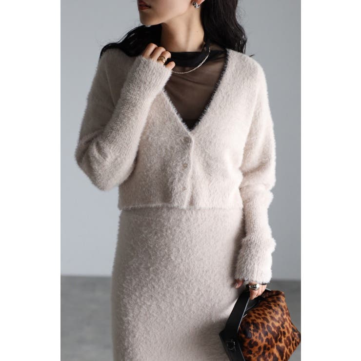 ECRU | クロップド丈シャギーニットカーディガン 88-003182 | BONJOUR SAGAN