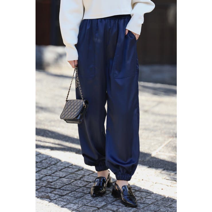 NAVY | ウエストゴムサテンカーゴパンツ 88-003187 | BONJOUR SAGAN