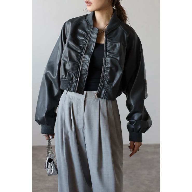 CHARCOAL-GRAY | フェイクレザーショート丈MA-1 88-004176 | BONJOUR SAGAN