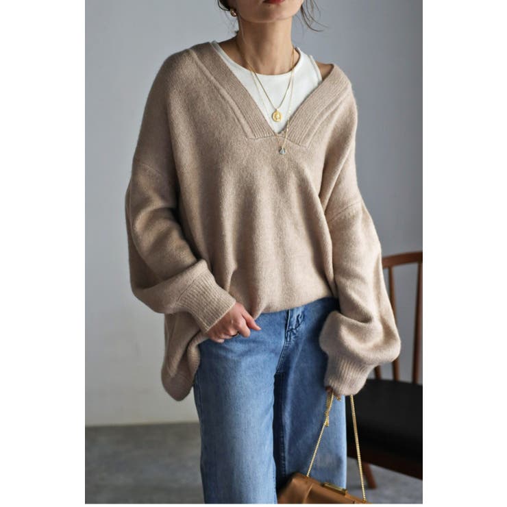 BEIGE | ディープVネックニット | BONJOUR SAGAN