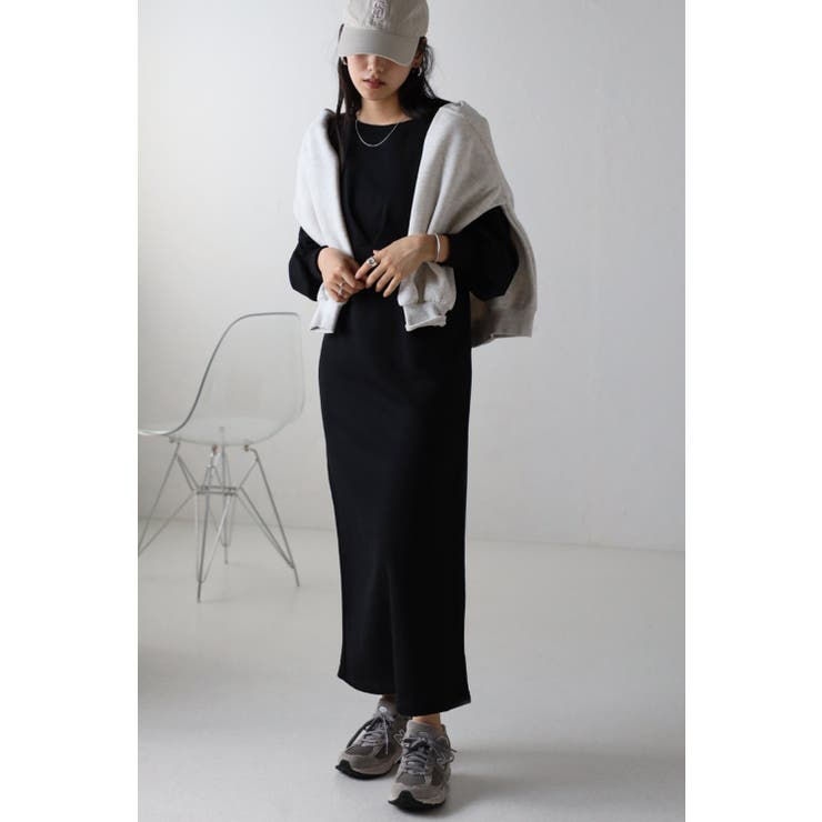 BLACK | ウエストタックスウェットワンピ | BONJOUR SAGAN