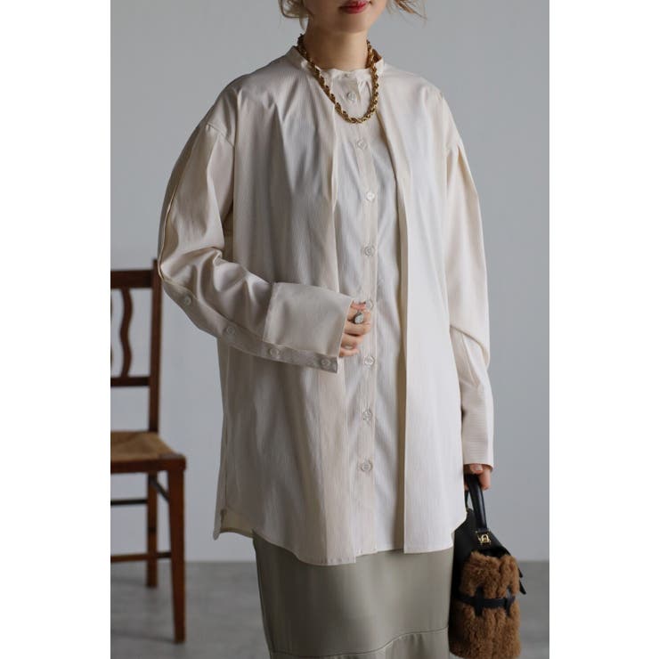 オープンスリーブネックタックストライプシャツ 77-001950 | BONJOUR SAGAN | 詳細画像1 