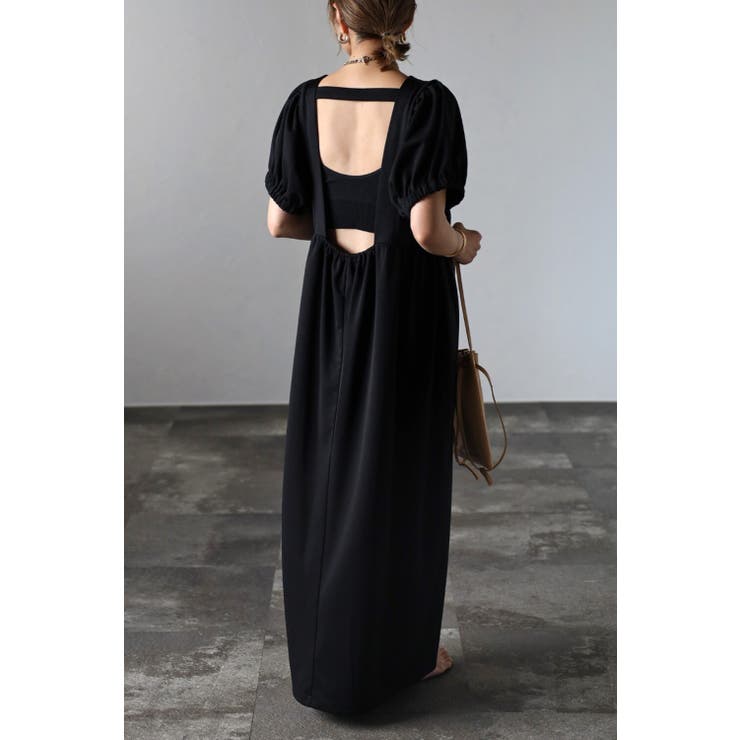 BLACK | バックオープンパフスリーブコクーンワンピース 77-002538 | BONJOUR SAGAN