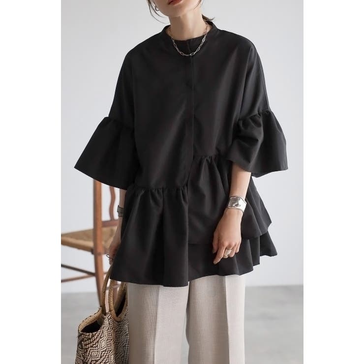 BLACK | アシメフリルシャツ 77-002923 | BONJOUR SAGAN