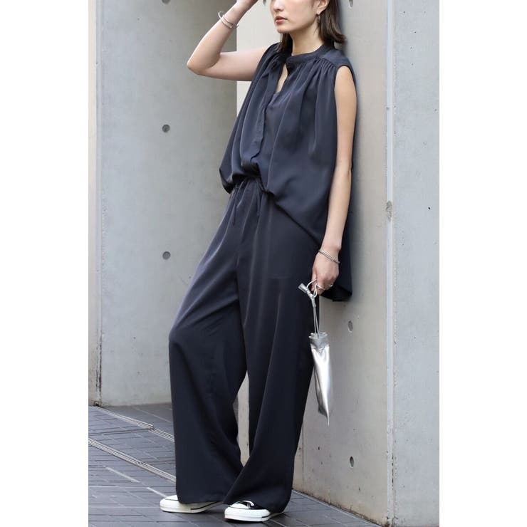 マットサテンノースリブラウス×パンツセットアップ 77-003664 | BONJOUR SAGAN | 詳細画像1 