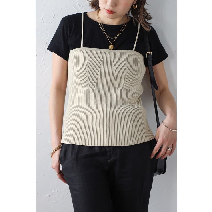 LIGHT-BEIGE | ウエストシェイプリブニットキャミソール 77-003722 | BONJOUR SAGAN