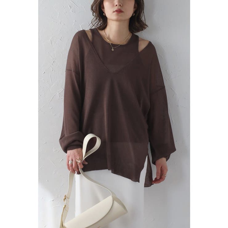 BROWN | シアーニットアメスリタンク×Vネックプルオーバーセット 77-003793 | BONJOUR SAGAN