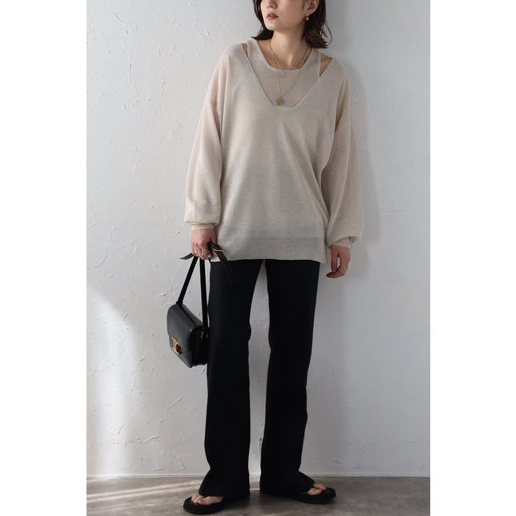 シアーニットアメスリタンク×Vネックプルオーバーセット 77-003793 | BONJOUR SAGAN | 詳細画像2 