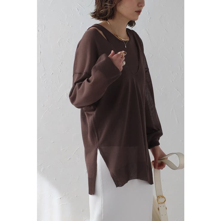 シアーニットアメスリタンク×Vネックプルオーバーセット 77-003793 | BONJOUR SAGAN | 詳細画像5 