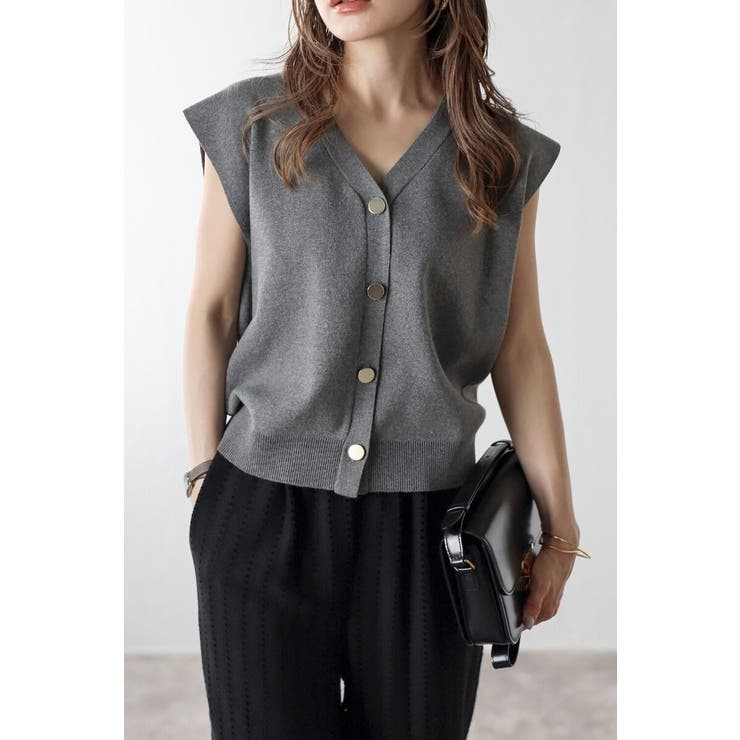 ゴールド釦ボクシーニットベスト 77-003817 | BONJOUR SAGAN | 詳細画像2 