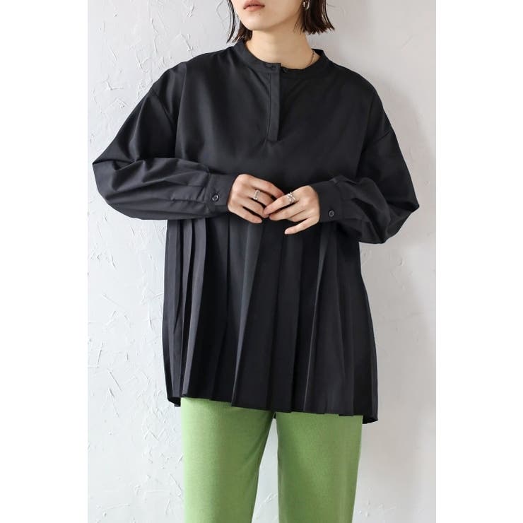BLACK | プリーツ切替バンドカラーシャツ | BONJOUR SAGAN