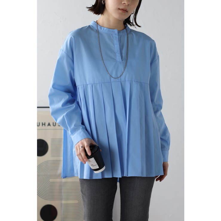 BLUE | プリーツ切替バンドカラーシャツ | BONJOUR SAGAN