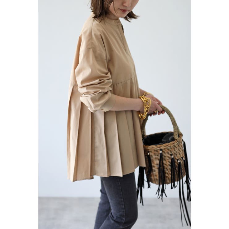 BEIGE | プリーツ切替バンドカラーシャツ | BONJOUR SAGAN