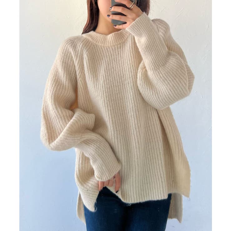 IVORY | ウールタッチラウンドネックリブニット 88-003151 | BONJOUR SAGAN