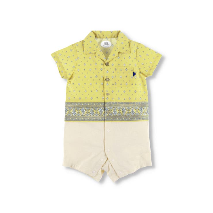 カラシ | プロヴァンスプリントシャツレイヤード半袖カバーオール 子供服 キッズ | ブランシェス