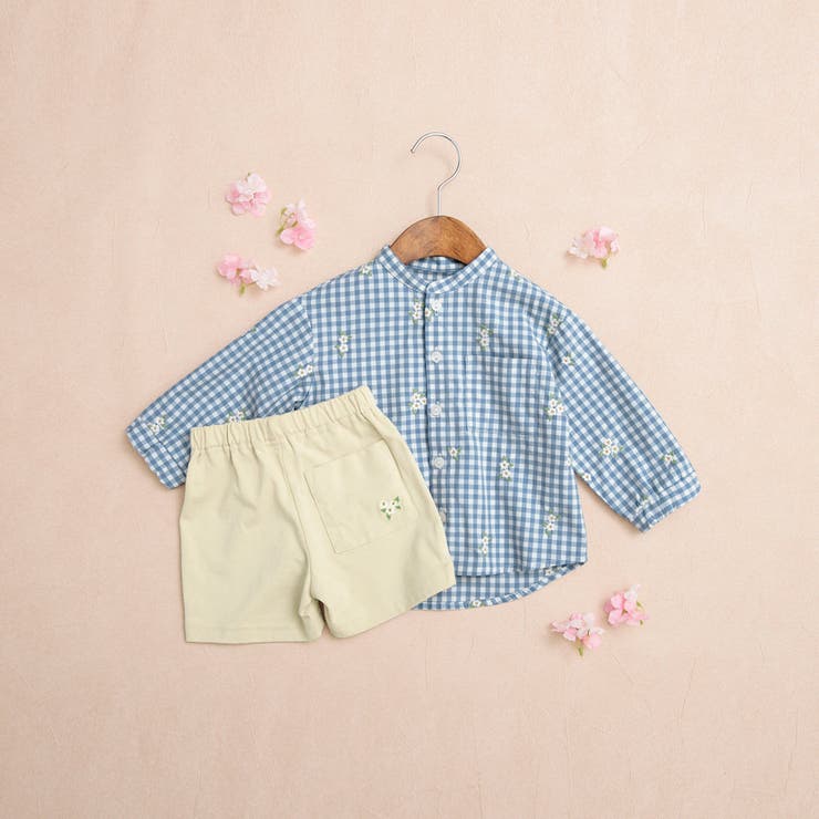 ブルー | 【おそろい】さくら刺繍長袖トップス＆ボトムスセット | ブランシェス
