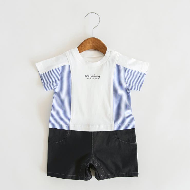 【キッズとリンクコーデ】異素材切り替え半袖カバーオール | ブランシェス | 詳細画像1 