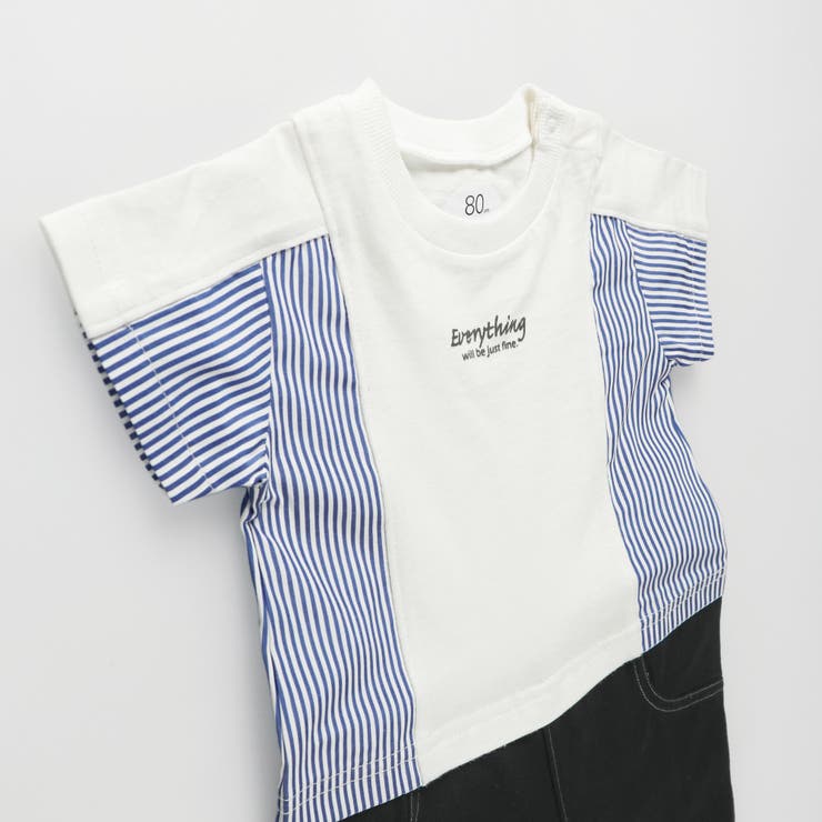 【キッズとリンクコーデ】異素材切り替え半袖カバーオール | ブランシェス | 詳細画像3 