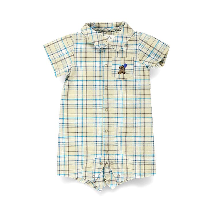 ベージュ | 【おそろい】ぽこぽこ／サッカーチェック柄半袖カバーオール | ブランシェス