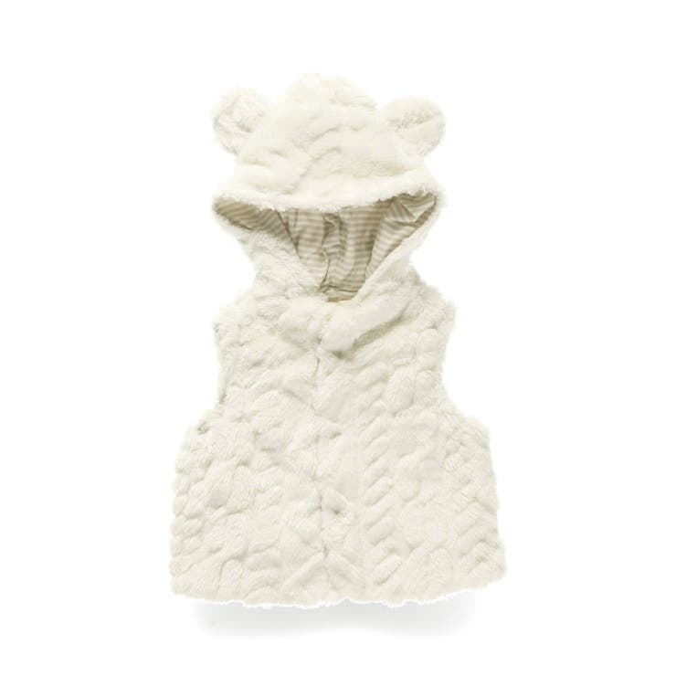 アイボリー | 【ベビー】ケーブル柄クマ耳ベスト | ブランシェス
