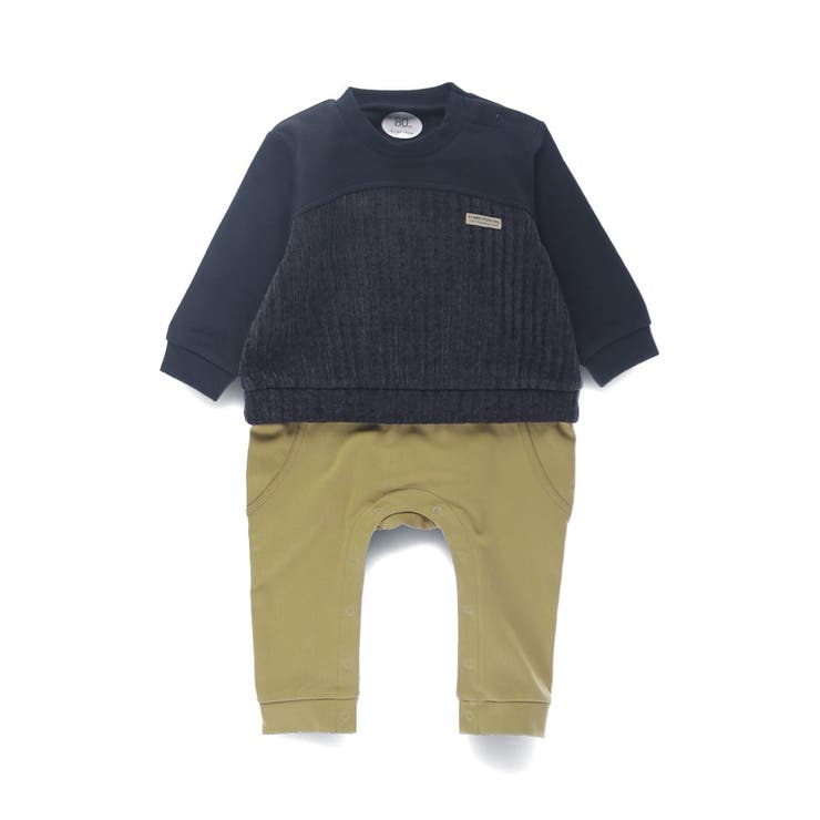 ネイビーブルー | 【おそろい】異素材切り替えカバーオール | ブランシェス