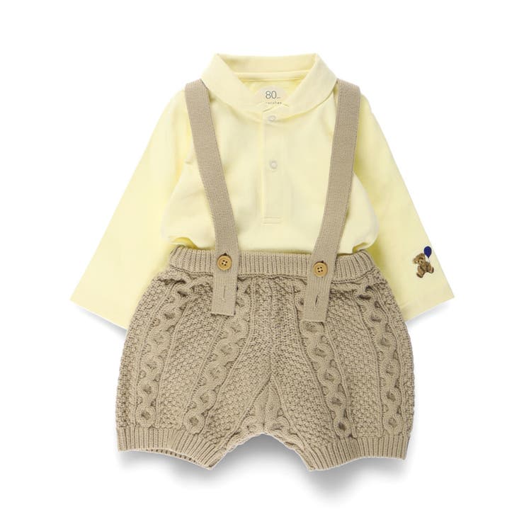 ベージュ | ニットサロペット＆衿付きボディスーツ | ブランシェス