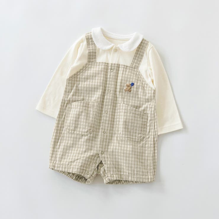 ベージュ | 【ベビー】サロペットドッキング風長袖カバーオール | ブランシェス