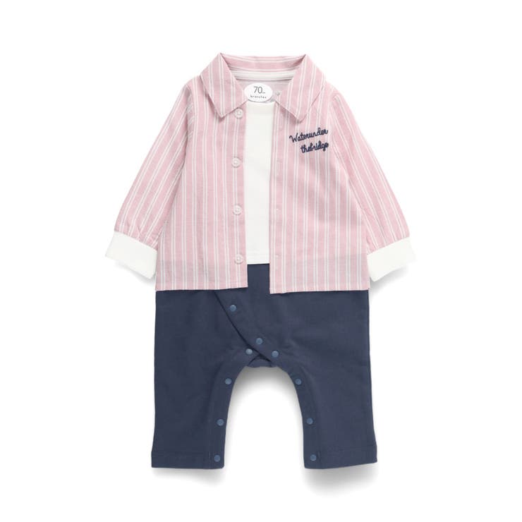 【おそろい】ストライプ柄ロゴ刺しゅう長袖カバーオール | ブランシェス | 詳細画像12 