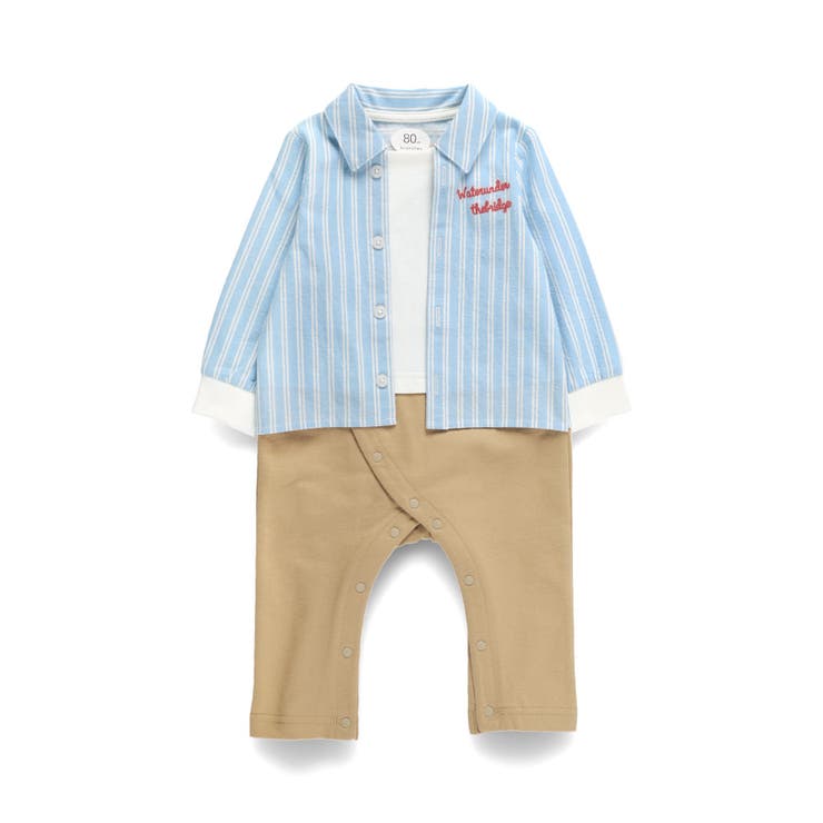 【おそろい】ストライプ柄ロゴ刺しゅう長袖カバーオール | ブランシェス | 詳細画像2 