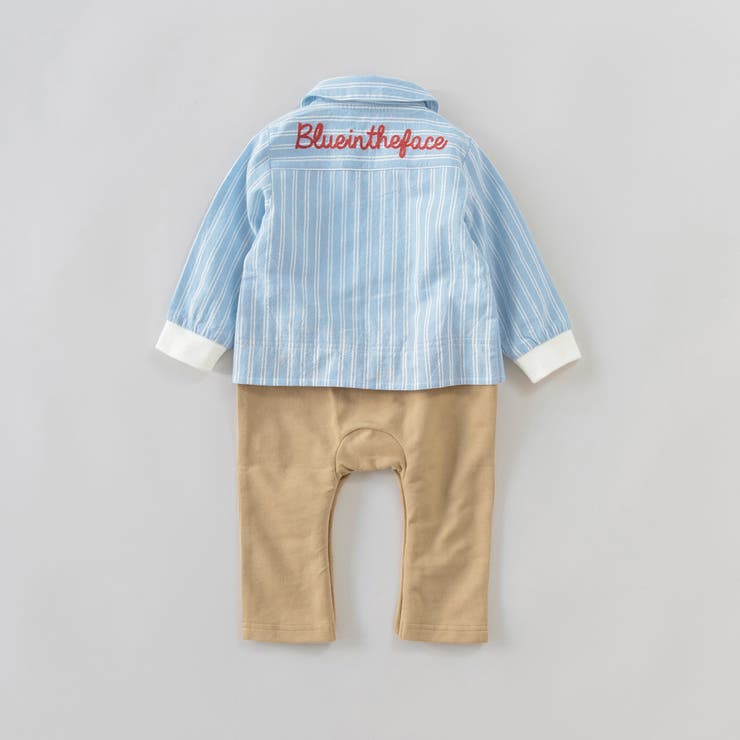 【おそろい】ストライプ柄ロゴ刺しゅう長袖カバーオール | ブランシェス | 詳細画像3 