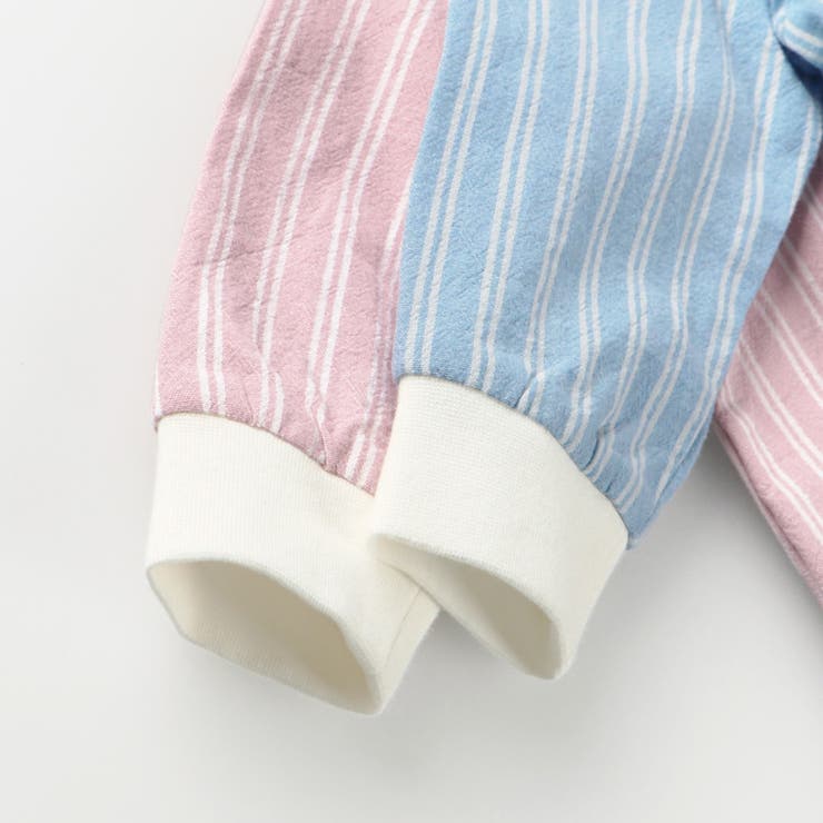 【おそろい】ストライプ柄ロゴ刺しゅう長袖カバーオール | ブランシェス | 詳細画像5 