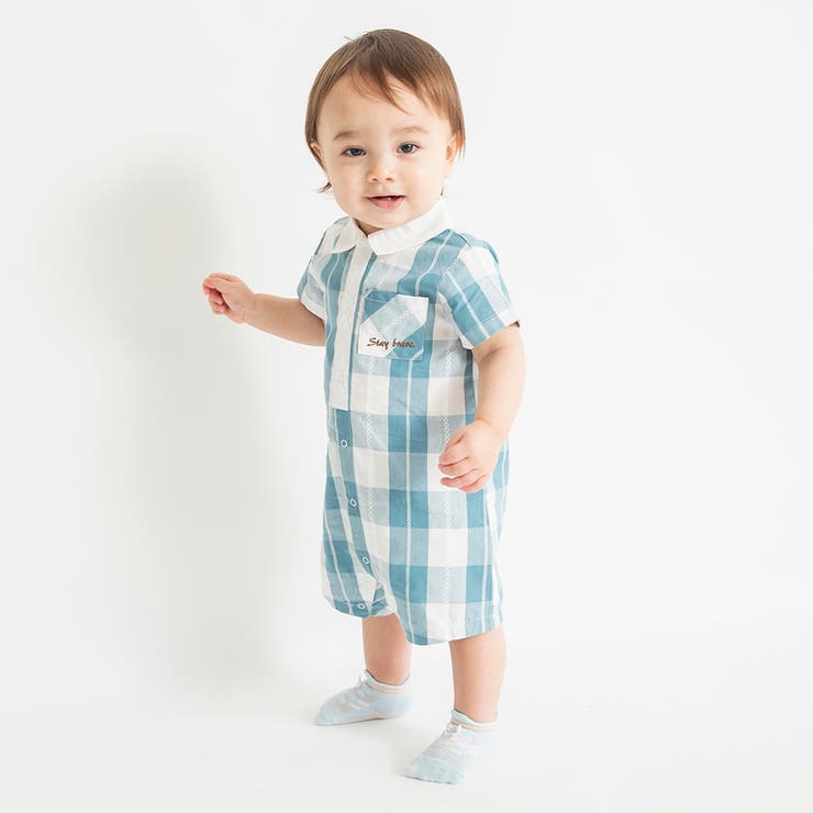 ブルー | 【おそろい】ブロックチェックカバーオール | ブランシェス