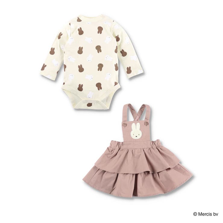 フリルジャンパースカート+総柄ボディスーツセット[品番：BRSK0003854