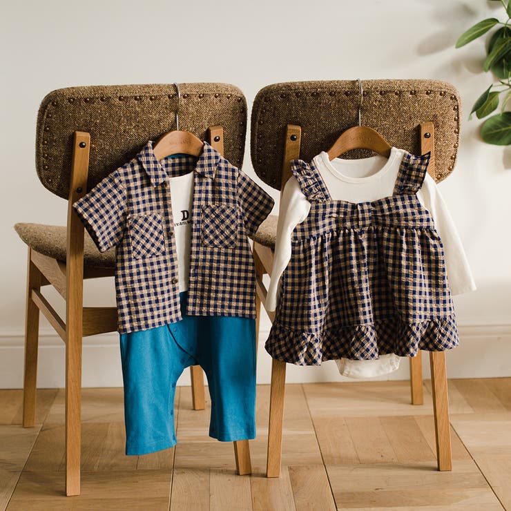 ベビー/お揃い】ギンガムチェックドッキングカバーオール[品番