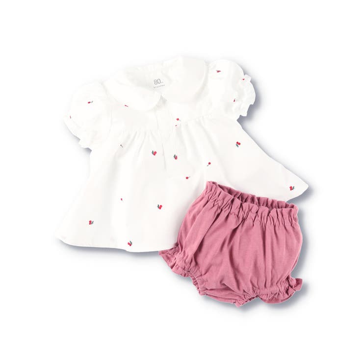 【ベビー/おそろい】チェリー刺しゅう半袖ブラウス+ブルマセット | ブランシェス | 詳細画像2
