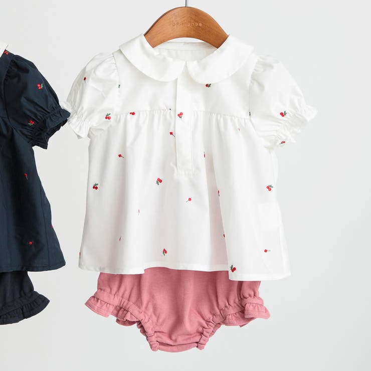 オフホワイト | 【ベビー/おそろい】チェリー刺しゅう半袖ブラウス+ブルマセット | ブランシェス
