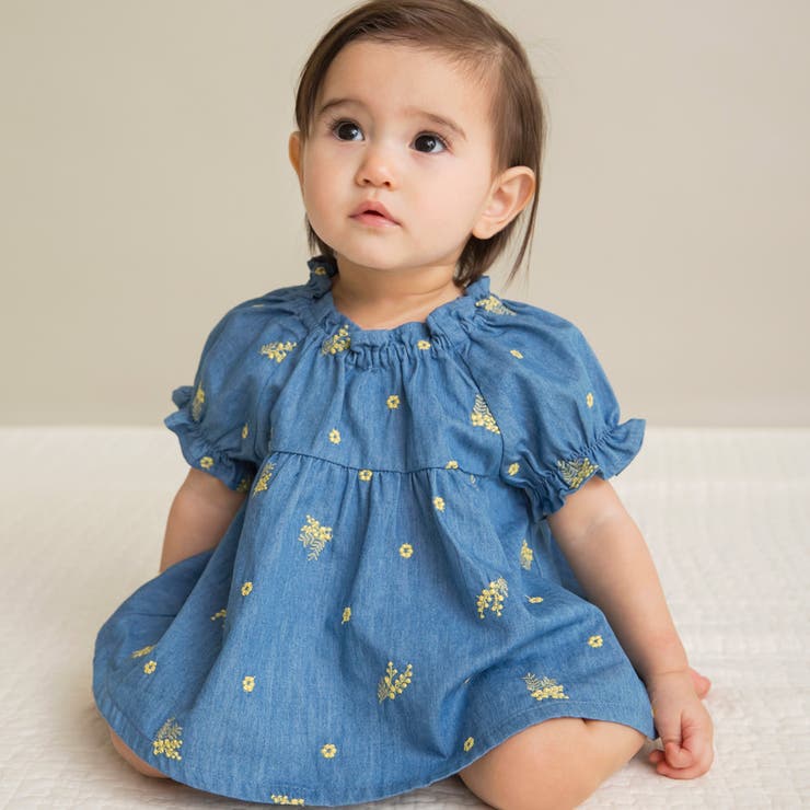 ベビー/おそろい】ミモザ刺繍トップス＆ボトムスセット[品番