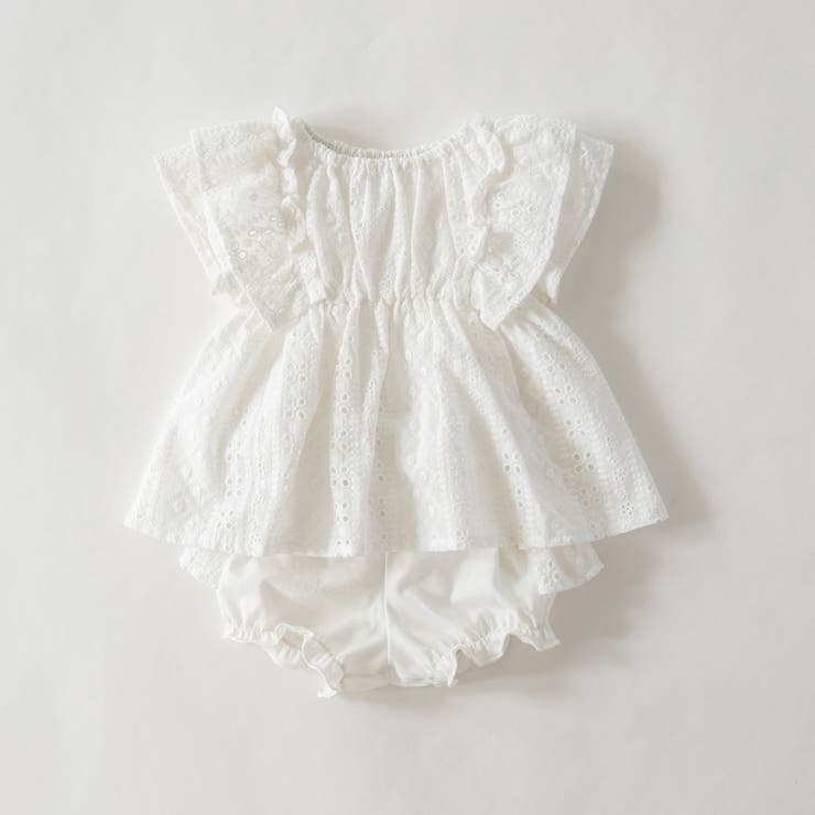 オフホワイト | 【キッズとおそろい】スカラップ刺繍トップス＆ボトムスセット 夏 | ブランシェス