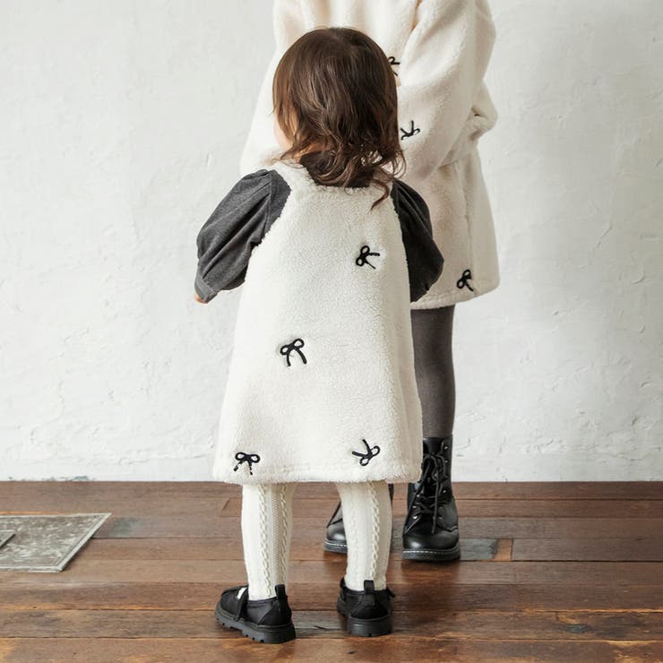 リボン総柄刺しゅうボアジャンパースカート リンクコーデ おそろい | ブランシェス | 詳細画像6 