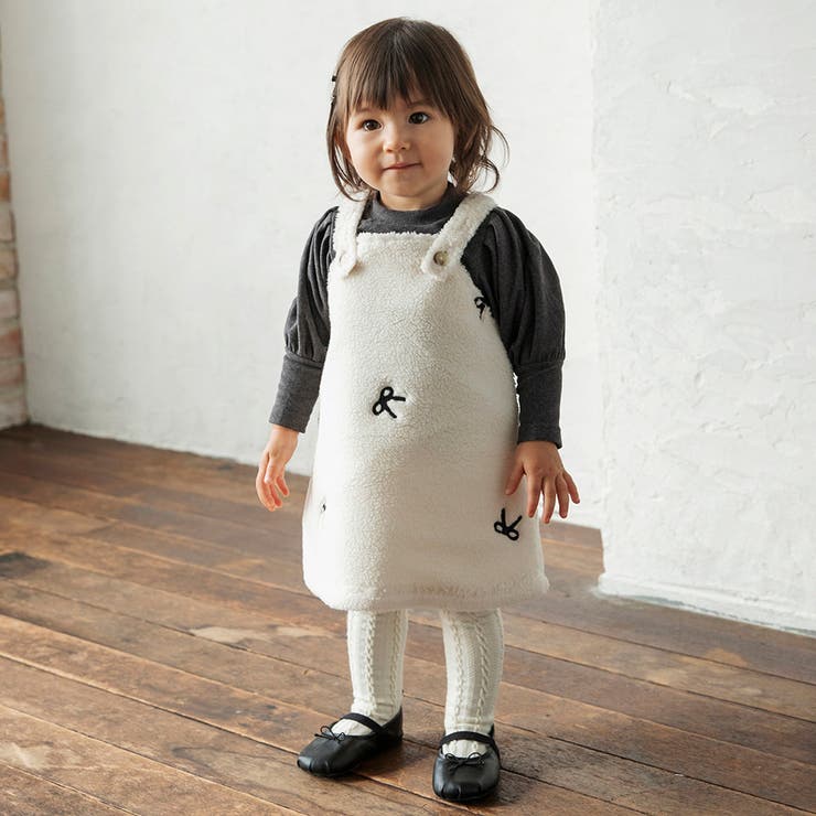 アイボリー | リボン総柄刺しゅうボアジャンパースカート リンクコーデ おそろい | ブランシェス