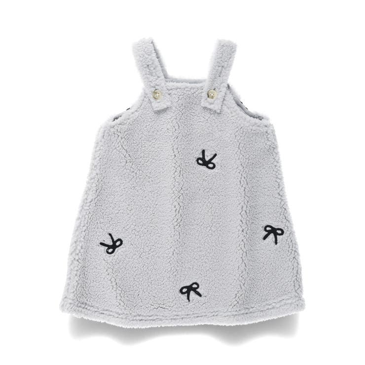 グレー | リボン総柄刺しゅうボアジャンパースカート リンクコーデ おそろい | ブランシェス