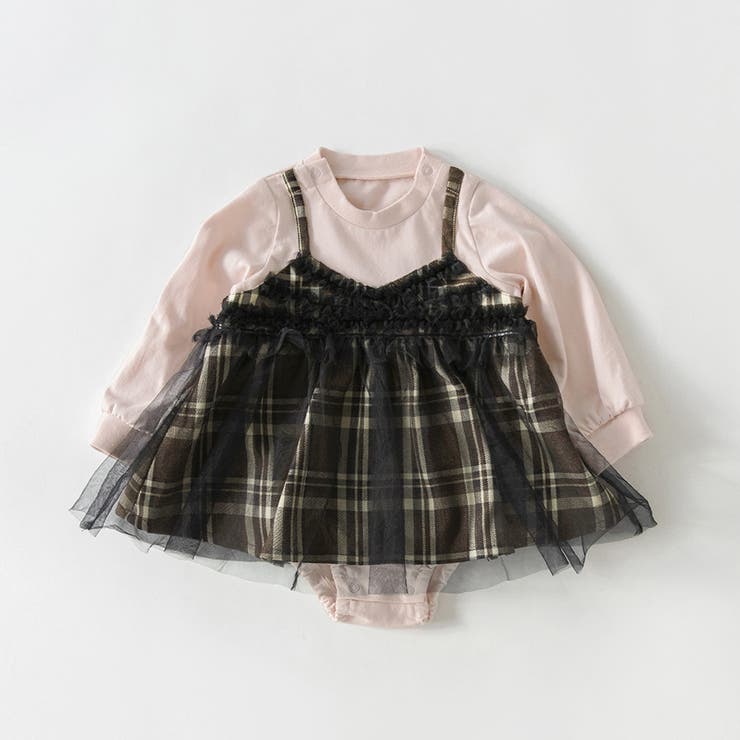 ブラック | 【おそろい】チェック柄ジャンパースカート風カバーオール | ブランシェス