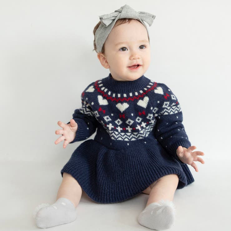 ネイビーブルー | 【マシンウォッシャブル】ノルディック風ハート柄カバーオール | ブランシェス