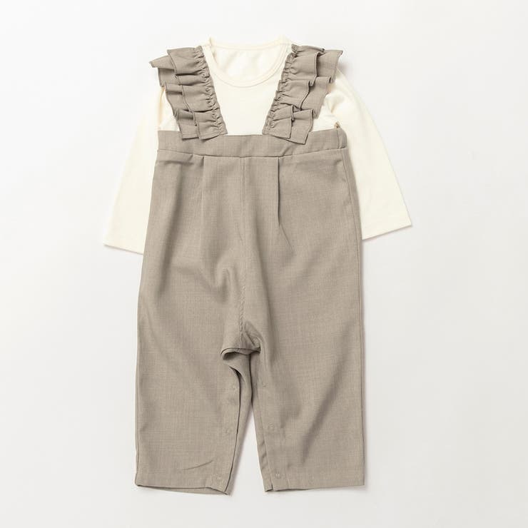 ブラウン | フリルサロペット風カバーオール | ブランシェス