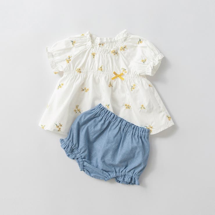 オフホワイト | 【おそろい】花刺しゅうトップス＆ブルマ セット ベビー | ブランシェス