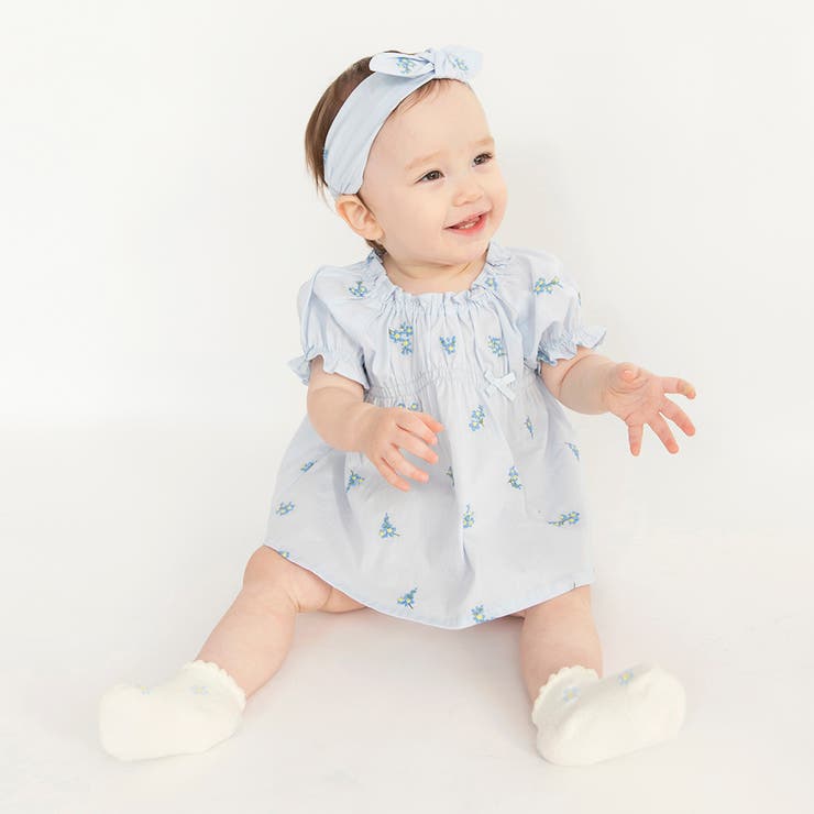 ブルー | 【おそろい】花刺しゅうトップス＆ブルマ セット ベビー | ブランシェス