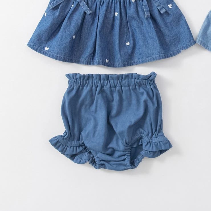 【おそろい】ハート刺しゅうデニムトップス＆ブルマセット | ブランシェス | 詳細画像15 