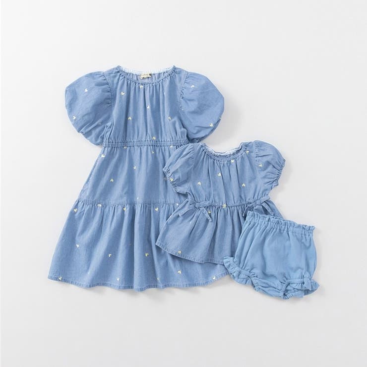 【おそろい】ハート刺しゅうデニムトップス＆ブルマセット | ブランシェス | 詳細画像2 