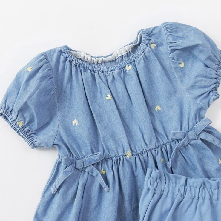 【おそろい】ハート刺しゅうデニムトップス＆ブルマセット | ブランシェス | 詳細画像3 